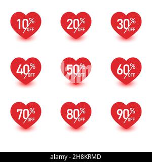 Tag di vendita cuore giorno di San Valentino, modello poster. Cuore contorto rosso, isolato su sfondo bianco. Illustrazione vettoriale. Illustrazione Vettoriale