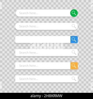 Modulo di ricerca Web e pulsante con segnale di ingrandimento. Variazioni colori rettangolo arrotondato Illustrazione Vettoriale