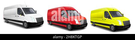 Illustrazione vettore furgone cargo su bianco. Modello minibus commerciale della città. Veicolo di consegna realistico isolato. Vista dal lato destro Illustrazione Vettoriale