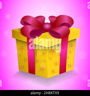 confezione regalo con texture a stelle, colore giallo e viola disegno vettoriale a nastro. Illustrazione Vettoriale