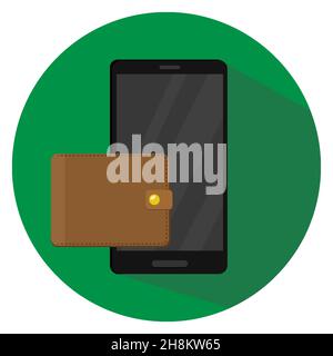 telefono cellulare con carrello, cartello per lo shopping online. Illustrazione Vettoriale