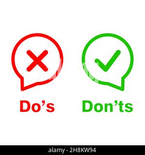 fumetto a colori come le icone vettoriali do's and don's (cose da fare e da non fare) Illustrazione Vettoriale
