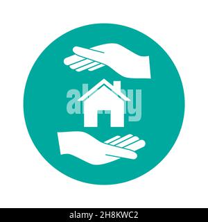 Holding House Symbol, vettore su sfondo blu Illustrazione Vettoriale