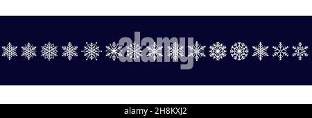 Snowflakes Vector Set per il design natalizio. Fiocchi di neve collezione di icone isolato su sfondo blu scuro. Vettore Natale e Capodanno decorazione elem Illustrazione Vettoriale