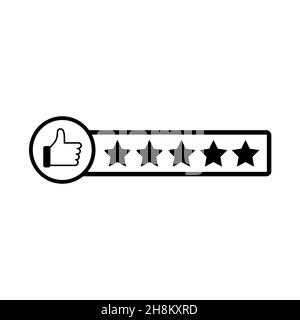 pollice su, icona di revisione cliente, valutazione di qualità, simbolo di linea a cinque stelle Illustrazione Vettoriale