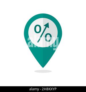 puntatore con icona del segno di percentuale isolata su sfondo bianco. icona piatta del puntatore di sconto per il web Illustrazione Vettoriale