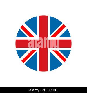 Icona a forma di bandiera del Regno Unito. Icona a bandiera del Regno Unito con un accurato schema di colori ufficiale. Bandiera britannica di qualità superiore in cerchio. Icona vettore isolata su grad Illustrazione Vettoriale