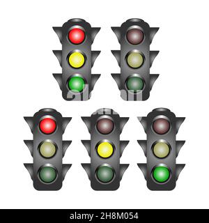 Set di semafori, immagine vettoriale isolata su sfondo bianco Illustrazione Vettoriale