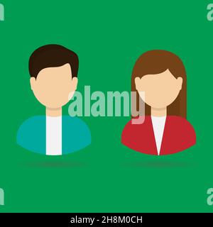 Icone utente maschili e femminili. Design vettoriale piatto con ombra lunga Illustrazione Vettoriale