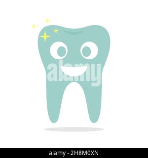Icona dente. Pulito felice e sorridente. Carino personaggio cartoon. Salute dentale. Semplice design cartoon. Illustrazione Vettoriale