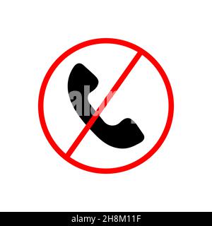 segnale di divieto del telefono, icona piatta isolata su sfondo bianco Illustrazione Vettoriale