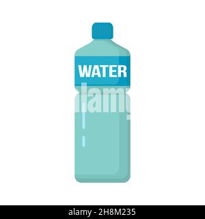 Bottiglia d'acqua blu vettore icona disegno piatto. Illustrazione Vettoriale