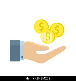 monete in mano, icona web. vettore Illustrazione Vettoriale