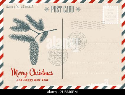 Cartolina di invito di Natale e Capodanno. Posta di Natale. Modello vettoriale Illustrazione Vettoriale