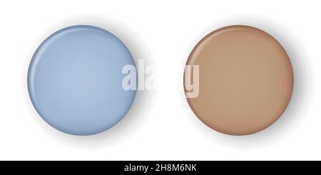 pulsante 3d realistico puntino rotondo nei colori pastello blu e beige. Illustrazione isolata dal vettore Illustrazione Vettoriale