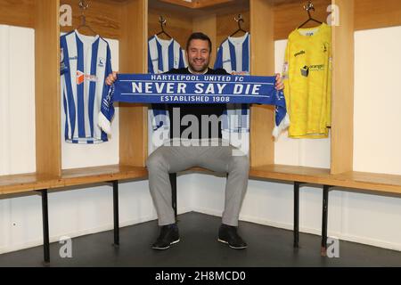 HARTLEPOOL, GBR. 30 NOVEMBRE. Graham Lee è stato presentato come nuovo manager Hartlepool United a Victoria Park, Hartlepool martedì 30 novembre 2021. (Credit: Mark Fletcher | MI News) Credit: MI News & Sport /Alamy Live News Foto Stock