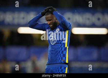 Londra, Regno Unito. 28 novembre 2021. Antonio Rudiger di Chelsea durante la partita della Premier League tra Chelsea e Manchester United a Stamford Bridge, Londra, Inghilterra, il 28 novembre 2021. Foto di Andy Rowland. Credit: Prime Media Images/Alamy Live News Foto Stock