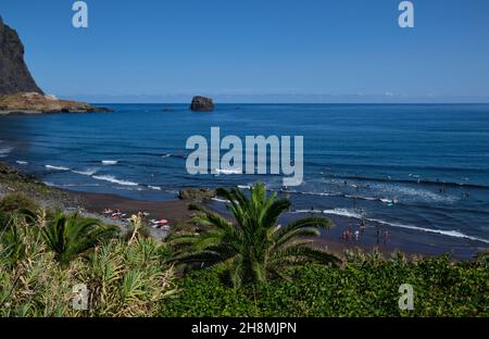 Spiaggia di Maiata, Porto da Cruz, Isola di Madeira Foto Stock