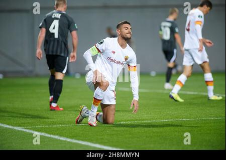 ZAPORIZHZHIA, UCRAINA - 28 SETTEMBRE 2021: Lorenzo Pellegrini. La partita della UEFA Conference League tra FC Zorya Luhansk e AC Roma Foto Stock