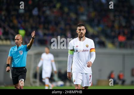 ZAPORIZHZHIA, UCRAINA - 28 SETTEMBRE 2021: Lorenzo Pellegrini. La partita della UEFA Conference League tra FC Zorya Luhansk e AC Roma Foto Stock