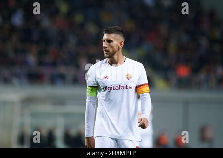 ZAPORIZHZHIA, UCRAINA - 28 SETTEMBRE 2021: Lorenzo Pellegrini. La partita della UEFA Conference League tra FC Zorya Luhansk e AC Roma Foto Stock