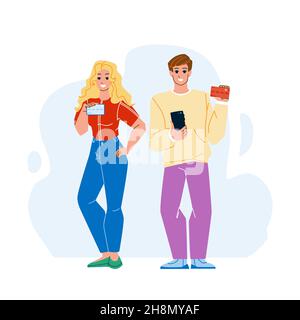 Carta di credito Couple Holding per Shopping Vector Illustrazione Vettoriale