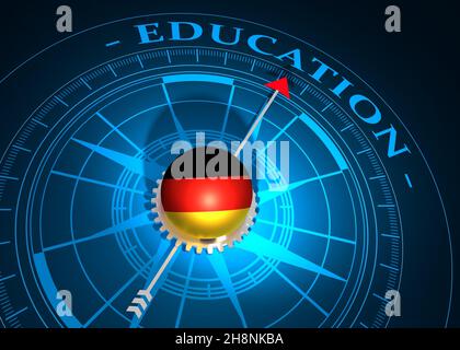 La bussola astratta indica la parola didattica. Bandiera della Germania. Rendering 3D Foto Stock