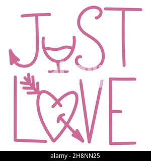 Carta regalo romantica, con un messaggio d'amore, relazione romantica, regalo, iscrizione con un elemento decorativo velato in esso, noodle stile disegnato a mano. Illustrazione Vettoriale