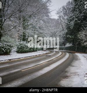 Winter Road, Waddington Road, Clitheroe, Ribble Valley, Lancashire, REGNO UNITO. Foto Stock