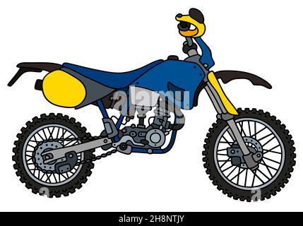 Disegno a mano di una moto da corsa blu fuori strada - non un tipo reale Foto Stock