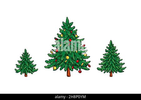 Set di alberi di Natale disegnati a mano. Illustrazione vettoriale Illustrazione Vettoriale