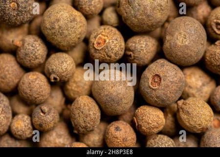 Sfondo speziato allspice. Consistenza naturale del condimento Foto Stock