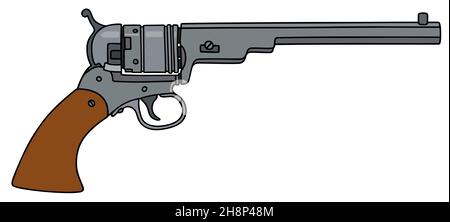 Hand drawing of a vintage long revolver Foto Stock