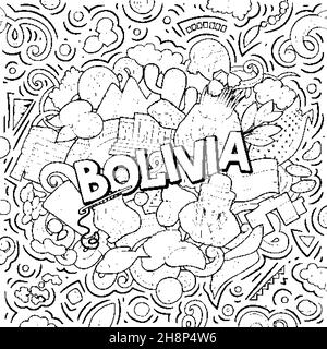 Bolivia disegno a mano cartoon doodle illustrazione. Divertente design locale. Illustrazione Vettoriale