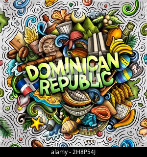 Repubblica Dominicana disegno a mano cartoon doodle illustrazione. Divertente design locale. Illustrazione Vettoriale