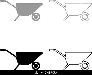 Carrello da giardino Wheelbarrow giardinaggio orticoltura Set icona grigio nero colore vettore illustrazione immagine semplice piatto stile pieno contorno linea Illustrazione Vettoriale