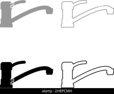 Rubinetto d'acqua Imposta icona grigio nero colore immagine vettoriale semplice stile piatto pieno contorno linea sottile Illustrazione Vettoriale