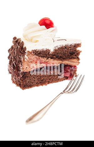 'chwarzwälderkirschtorte' - un pezzo di torta della Foresta Nera con forchetta prima torta, torta della Foresta Nera, pezzo, altopiano della Foresta Nera, forchetta, foresta nera Foto Stock