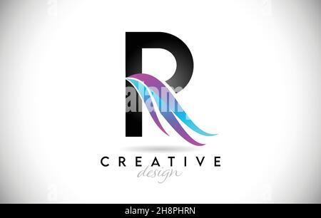 Logo lettera R con sfumature creative. Design elegante e creativo Letter R con icona Vector viola colorata. Illustrazione Vettoriale