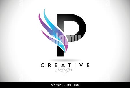 Logo lettera P con sfumature creative. Design creativo ed elegante Letter P con icona Vector viola colorata. Illustrazione Vettoriale