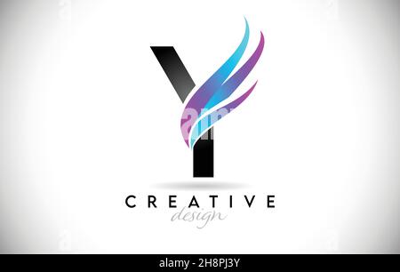 Logo lettera Y con sfumature creative. Elegante design creativo Letter Y con colorata icona Vector blu viola. Illustrazione Vettoriale
