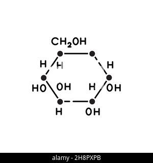 Icona del colore della linea della formula del glucosio. Diabete. Concetto di formula chimica strutturale. Stile di vita vegano. Tratto modificabile. Illustrazione Vettoriale