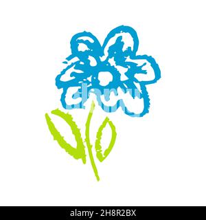 Icona in stile disegno a mano. Illustrazione vettoriale. Fiore carino. Disegno con pastelli di cera, gesso colorato, creatività dei bambini. Segnale Illustrazione Vettoriale