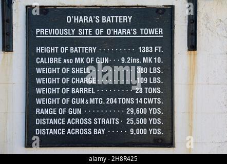 Insegna a o'Hara's Battery sulla roccia superiore di Gibilterra Foto Stock