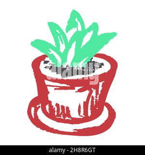 Icona in stile disegno a mano. Cactus. Disegno con pastelli di cera, gesso colorato, creatività dei bambini. Illustrazione vettoriale Illustrazione Vettoriale