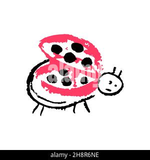 Icona in stile disegno a mano. Disegno con pastelli di cera, gesso colorato, creatività dei bambini. Bug. Vettore Illustrazione Vettoriale