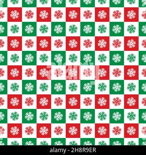 Sfondo a scacchi con fiocchi di neve di Natale senza cuciture Illustrazione Vettoriale