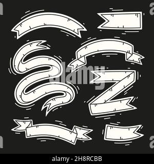 Set di striscioni a nastro bianchi. Nastri vettoriali disegnati a mano Illustrazione Vettoriale