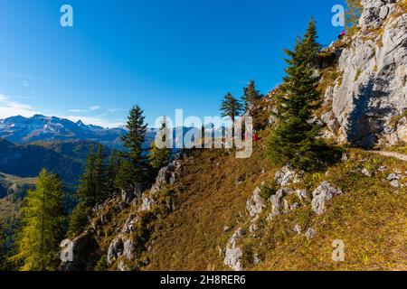 Vista su e dall'altopiano di Jenner circa 1800m s.l.m., Alpi bavaresi, alta Baviera, Germania meridionale Foto Stock