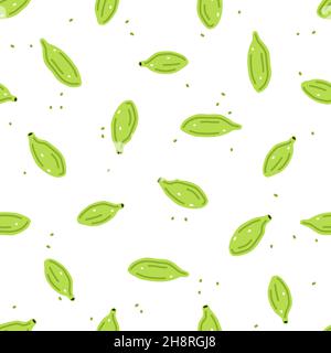 Cialde cardamomo su sfondo bianco. Pattern vettoriale senza giunture Illustrazione Vettoriale